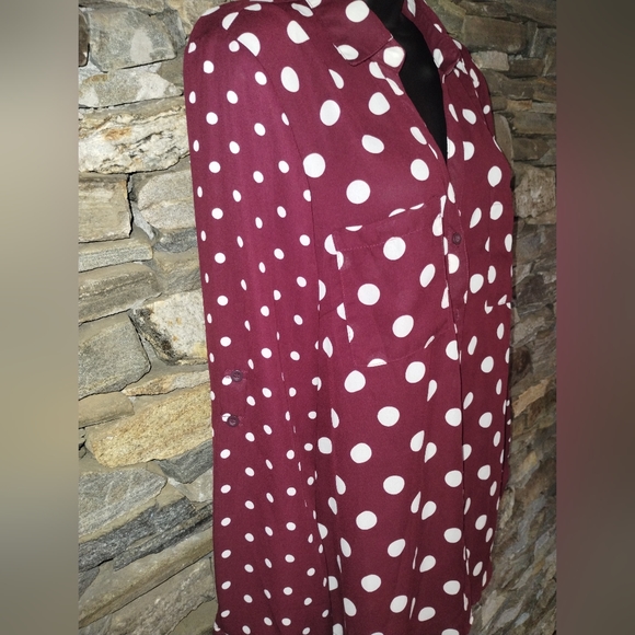 My Michelle sheer burgundy polka dot blouse size xl, button down loose fit - Picture 5 of 8